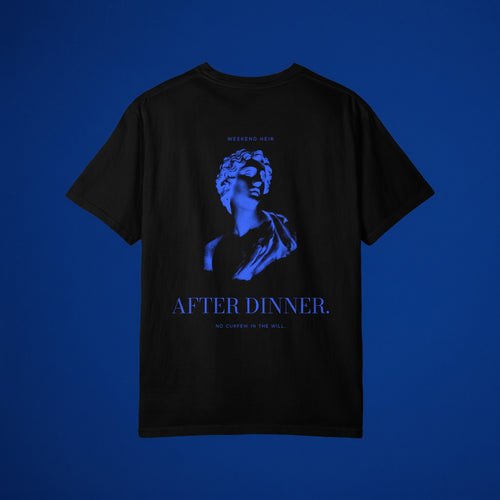 Black | Back | WEEKEND HEIR After Dinner Tee in Black, studio, the marble bust engraving on the upper back
