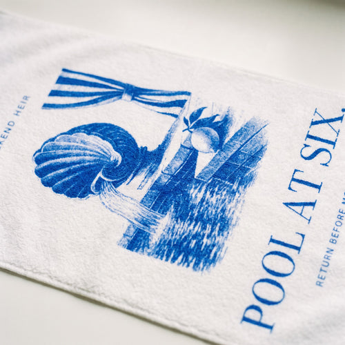 Detail | Pool at Six Beach Towel, the engraving up close