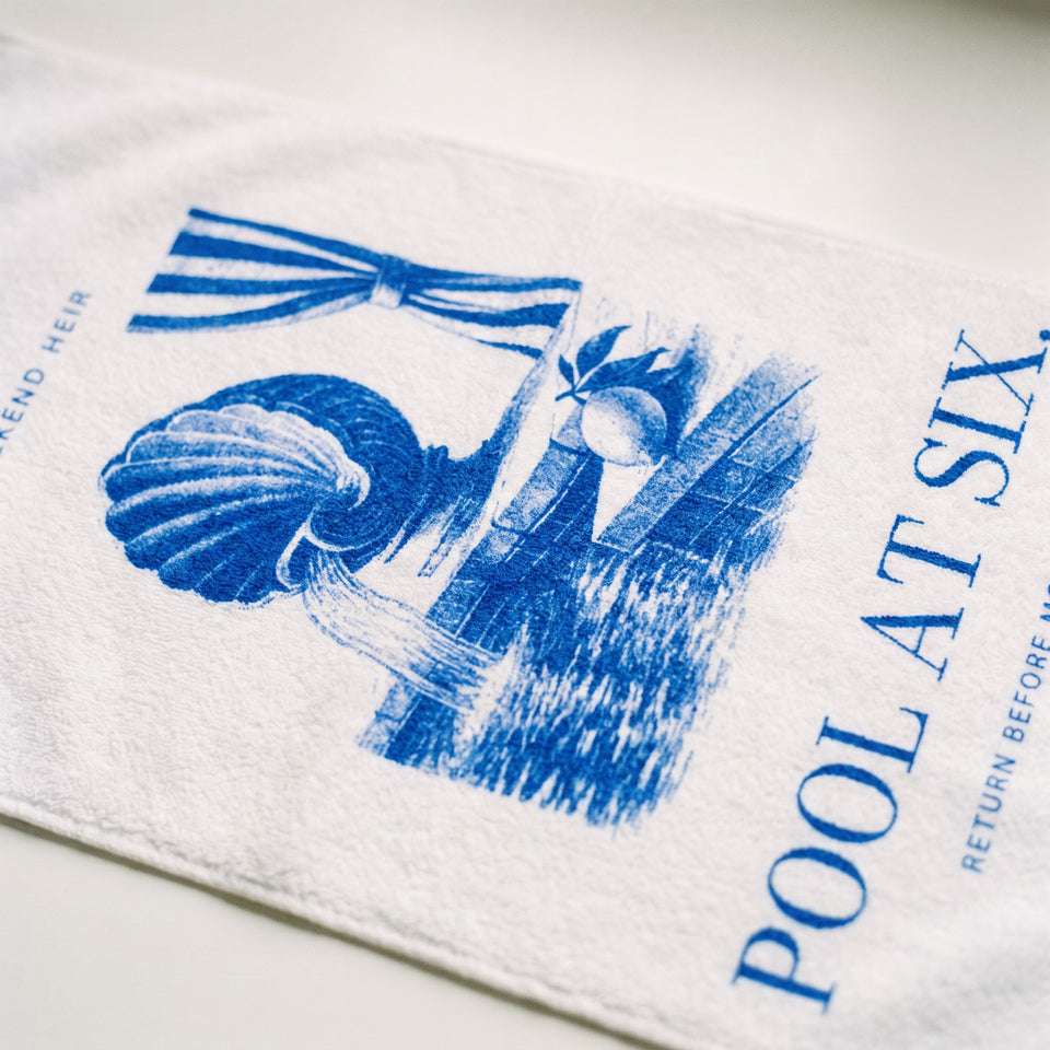 Detail | Pool at Six Beach Towel, the engraving up close