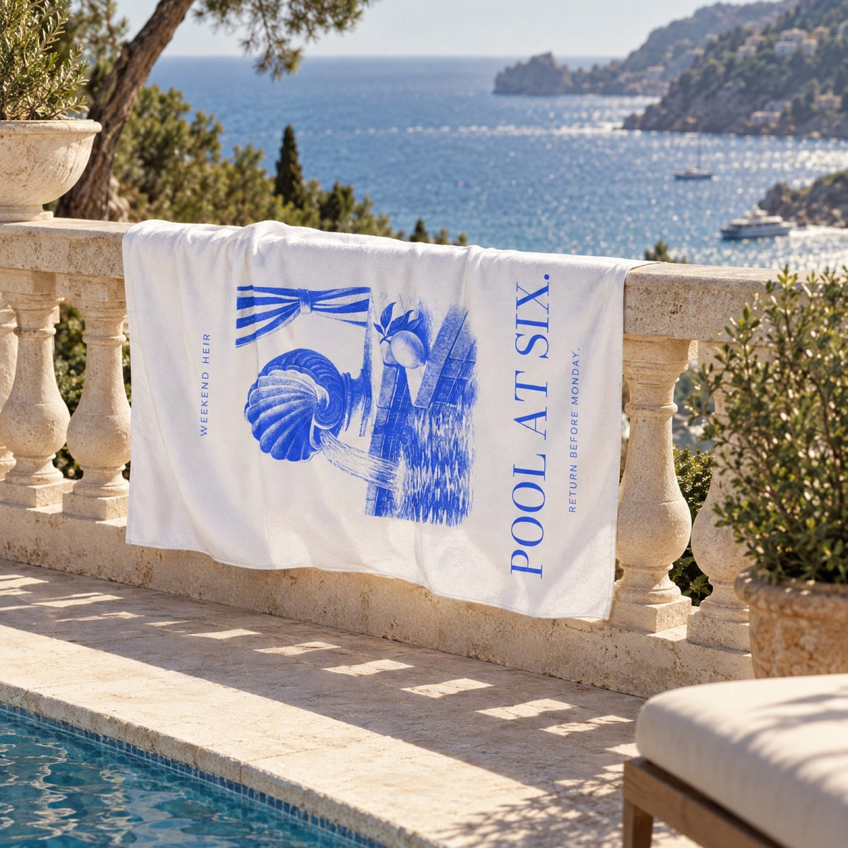 Lifestyle | Pool at Six Beach Towel over a balustrade above the sea